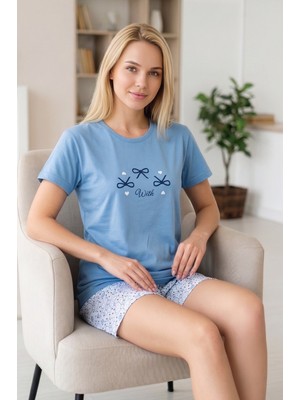 Farya Home Pamuklu Kısa Kollu Desenli Şortlu Pijama Takımı