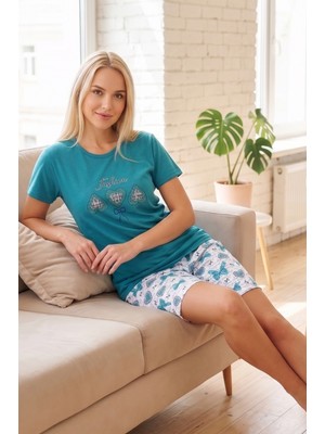 Farya Home Pamuklu Kısa Kollu Desenli Şortlu Pijama Takımı