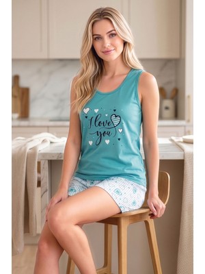 Farya Home Pamuklu Kalın Askılı Desenli Şortlu Pijama Takımı