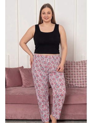 Farya Home Büyük Beden Pamuklu Desenli Yüksek Bel Pijama Altı Pantolon