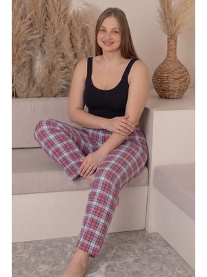 Farya Home Büyük Beden Pamuklu Desenli Yüksek Bel Pijama Altı Pantolon