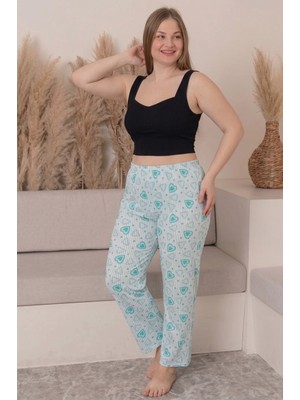 Farya Home Büyük Beden Pamuklu Desenli Yüksek Bel Pijama Altı Pantolon