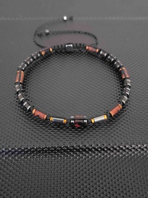 Tahrastone Kızıl Obsidyen-Siyah Obsidyen-Damla Kehribar-Hematit Doğaltaş Bileklik Takı Aksesuar Erkek Bileklik