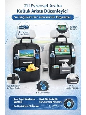 SDT Group 2'li Araba Koltuk Arkası Düzenleyici – Su Geçirmez Deri Görünümlü Organizer, Çok Cepli Saklama Çantası, Tablet, Şişe, Doku Kutusu ve Oyuncak Tutucu, Evrensel Araç Için
