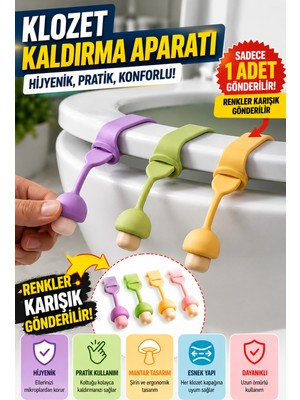Open City 1 Adet Mantar Tasarımlı Klozet Kapağı Kaldırma Aparatı Silikon Hijyenik Tutacak Renkli 24 cm