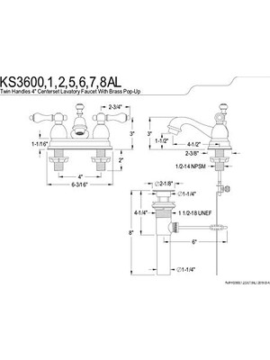 SDT Group KS3607AL Restorasyon 4" Banyo Bataryası, Fırçalanmış Pirinç, 6.38 x 4.5 x 3.06