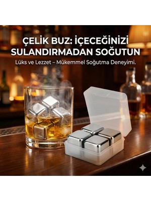 EstoreBox 4'lü Çelik Metal Kaplama Viski Taşı Soğutma Buz Küpü