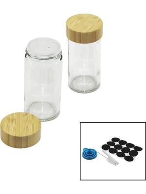 EstoreBox Baharatlık 12PARÇA Takım Yuvarlak Cam Baharatlık Tuzluk Bambu Kapaklı