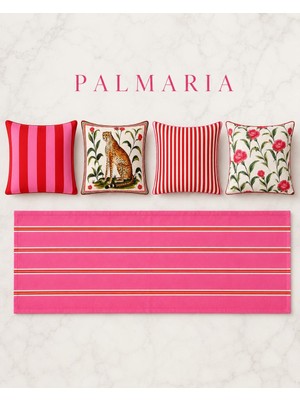 R'eyla R’eyla Palmaria Dekoratif Runner 50X150 cm Pembe Çizgili Raşel Kadife Masa Runnerı