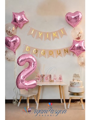 Organizasyon Pazarı Banner Rakam Balon Seti Kalp Yıldız Konfeti Doğum Günü Özel Gün Süsleme Balon Buketi