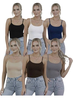 Hashtag Kadın Askılı Body 6’lı Paket Basic Ince Askılı Esnek Günlük Üst