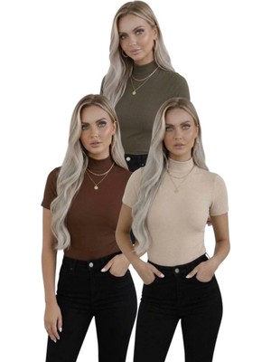 Hashtag Kadın 3'lü Viskon Body Yarım Balıkçı Yaka Yarım Kol