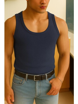 Gamaro Erkek Halter Yaka Penye Kaşkorse Fitted Kalıp Sporcu Likralı Atlet