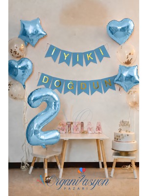 Organizasyon Pazarı Banner Rakam Balon Seti Kalp Yıldız Konfeti Doğum Günü Özel Gün Süsleme Balon Buketi