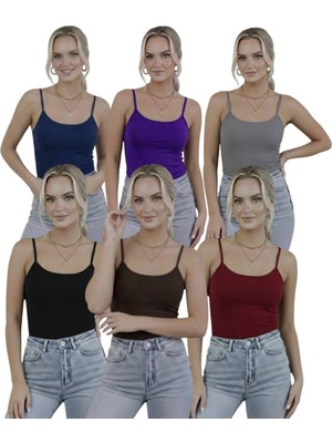Hashtag Kadın Askılı Body 6’lı Paket Basic Ince Askılı Esnek Günlük Üst