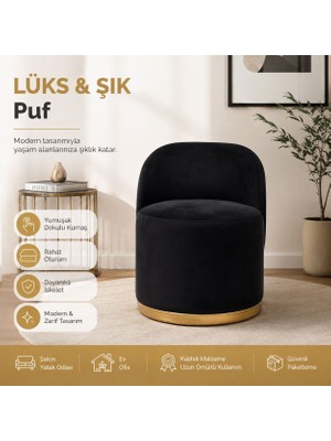 Gold Siyah Sırtlı Puf, Mini Berjer, Ofis Pufu, Dekoratif Puf
