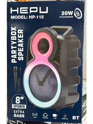 Hepu HP-115 8'' 20CM Kablolu 1 El Mikrofon Bluetooth Şarjlı Müzik Kutusu