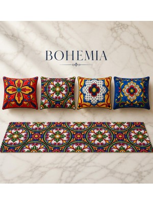 R'eyla R’eyla Bohemia Dekoratif Runner 50X150 cm Akdeniz Seramik Desenli Raşel Kadife