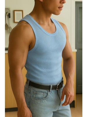 Gamaro Erkek Halter Yaka Penye Kaşkorse Fitted Kalıp Sporcu Likralı Atlet