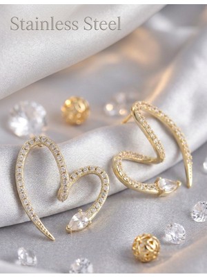 Stainless Steel Pirinç Gold Renk Zirkon Taşlı Yılan Model Küpe