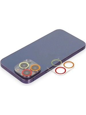 Durukar®  iPhone 13 Pro Max Renkli Kamera Lens Koruma Cam - Turuncu-Kırmızı