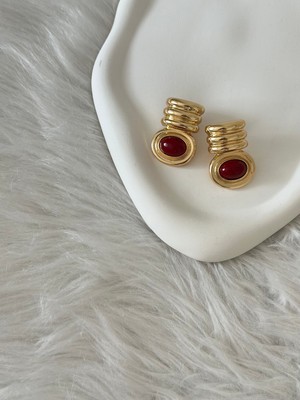 Revoia Bordo Detaylı Gold Vintage Küpe