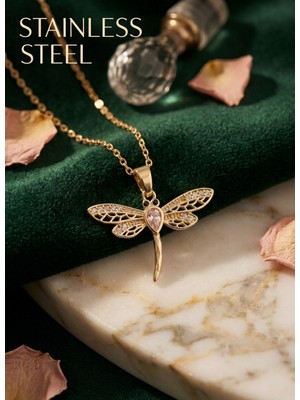 Stainless Steel 316L Çelik Zincir Gold Renk Yusufçuk Model Kolye