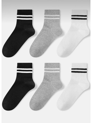 Organix Home Çorap 6 Çift  Çizgili Tenis Kolej Çorap Unisex Esnek Hava Alan Pamuklu Kumaş