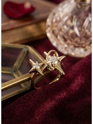 Stainless Steel Gold Renk Kutupyıldızı Model Zirkon Taşlı Yüzük