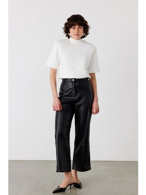 Facette Suni Deri High Waist Pantolon Siyah