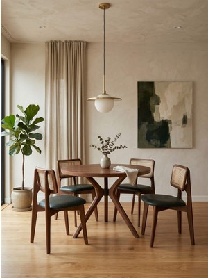 Kleinhaus Furniture Trio Yuvarlak Masa Takımı (Trio Masa - 4 Adet Roma Sandalye)