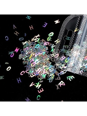 SDT Group Hologram Harf Glitter 5gr, Reçine Alfabe Holografik Tırnak Makyaj Süs Malzeme