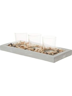 SDT Group Briarwood Dekoratif Tepsi Dilek Mumu ile Çimento Tepsi, Doğal Rustik Pebbles, Merkezi ve 3 Açık Cam Şamdan, Benzersiz Den Orta Sehpa, Yemek Masası, Ya Da Her Top Için