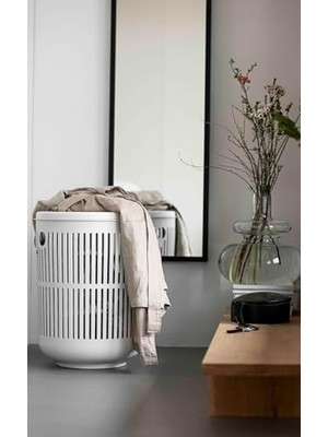SDT Group Ume Kapaklı Çamaşır Sepeti, Çamaşır Torbası, Çamaşır Sepeti, Çap 40 Cm, Yükseklik 54 Cm, Yumuşak Gri (Açık Gri)