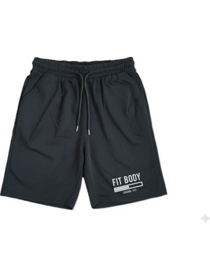 Machi Kadın Erkek Unisex Fit Body Loading Baskılı Siyah Penye Şort Rahat Kesim Lastikli Günlük Spor Şortu