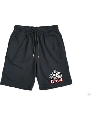Machi Kadın Erkek Unisex Gym Gorilla Baskılı Siyah Penye Şort Rahat Kesim Cepli Lastikli Günlük Spor Şortu