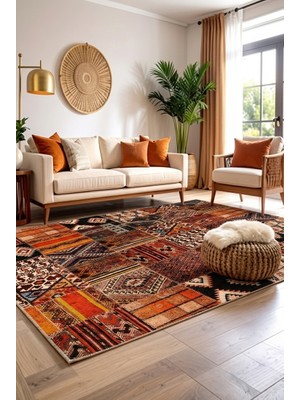 Cos.kim Dekoratif Halı Kaymaz Taban  Leke Tutmaz Yıkanabilir Kilim Özel Ölçü Salon Halısı 3046