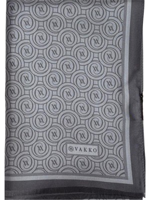 Vakko Tivil Monogram Ipek Şal 41407-AÇIK Gri