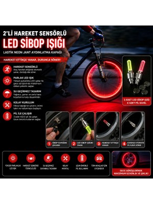 Mersi Shop 2'li Hareket Sensörlü LED Sibop Işığı Araç Lastik Neon Jant Aydınlatma Kapağı