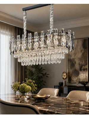 LED Yeni Model Oval Kristal Lüx Salon Avize Gold Krom Ithal Model