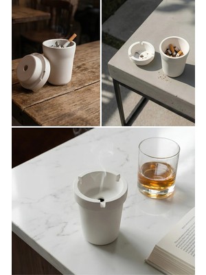 Elizovi Home Silindir Küllük | Modern Dekoratif Masaüstü Küllük, Beyaz ve Mermer Tasarım