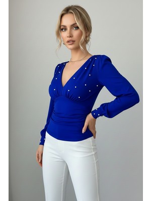 Kadın Krep Kumaş Drapeli Modern Bluz