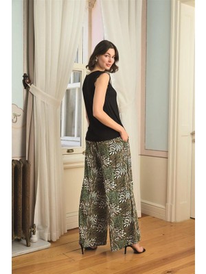 Çiçek Yaprak ve Etnik Desenli Dantelli 3’lü Pijama Takımı