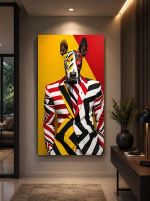 Othello Art Renkli Köpek Portre Kanvas Tablo – Pop Art Takım Elbiseli Hayvan Figürlü Modern Duvar Dekoru | Eğlenceli Salon Ofis Tablosu