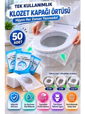 Open City Tek Kullanımlık Klozet Kapağı Örtüsü 50 Adet Hijyenik Seyahat Tipi Tuvalet Koruyucu Kılıf Seti