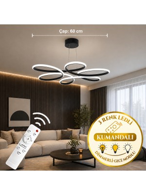Papatya Siyah 3 Renk Ultra Ledli Sarkıtma Modern Avize