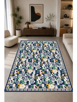 Pelura Halı Modern Bohem Desen Renkli Baskılı Kaymaz Yıkanabilir Salon Oturma Odası Mutfak Balkon Halısı Yolluk