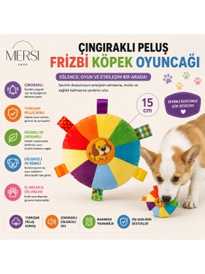 Mersi Shop Çıngıraklı Peluş Frizbi Köpek Oyuncağı 15 cm Renkli Evcil Hayvan Oyuncağı