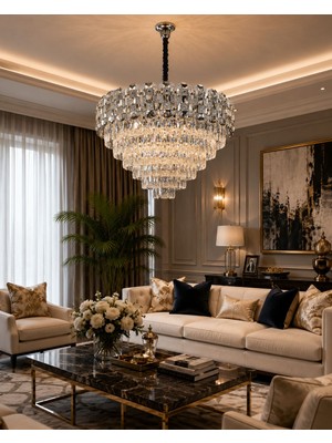 LED Yeni Model 60 cm Kristal Lüx Salon Avize Krom Renk Ithal Model