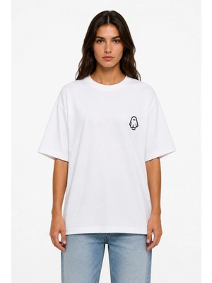 Camblys Kadın Erkek Unisex Raw New Logo Ön Baskılı Oversize Kalın Kumaş Bol Kesim Pamuklu T-Shirt